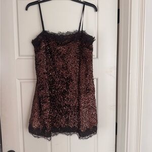Gianni Bini Sequin Lace Chemise in Brown and Black